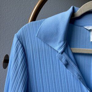 H&M Light Blue Ribbed Collared Midi Dress